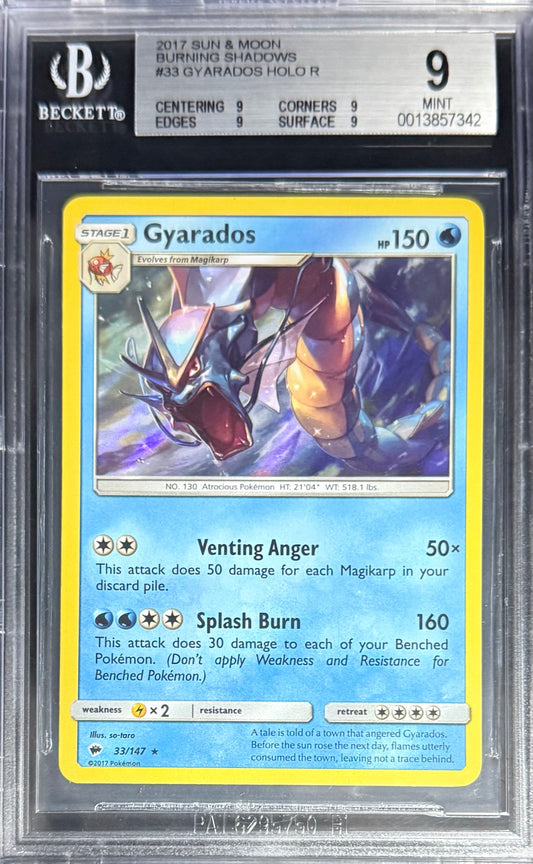 Pokemon Gyarados 33/147 Holo Pokemon Sun & Moon Burning Shadows 2017 Beckett BGS 9