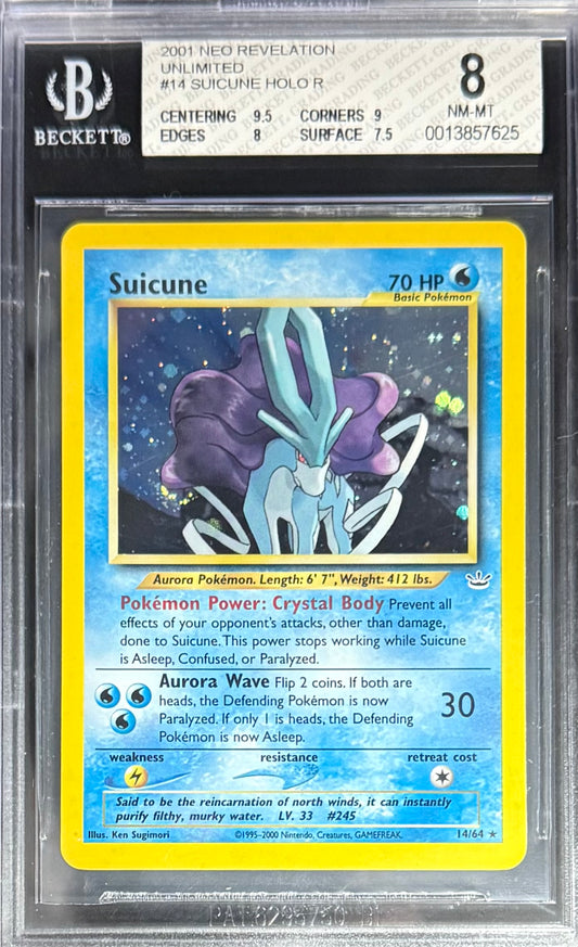 Pokemon Suicune 14/64 Holo Pokemon Neo Revelation Unlimited 2001 Beckett BGS 8