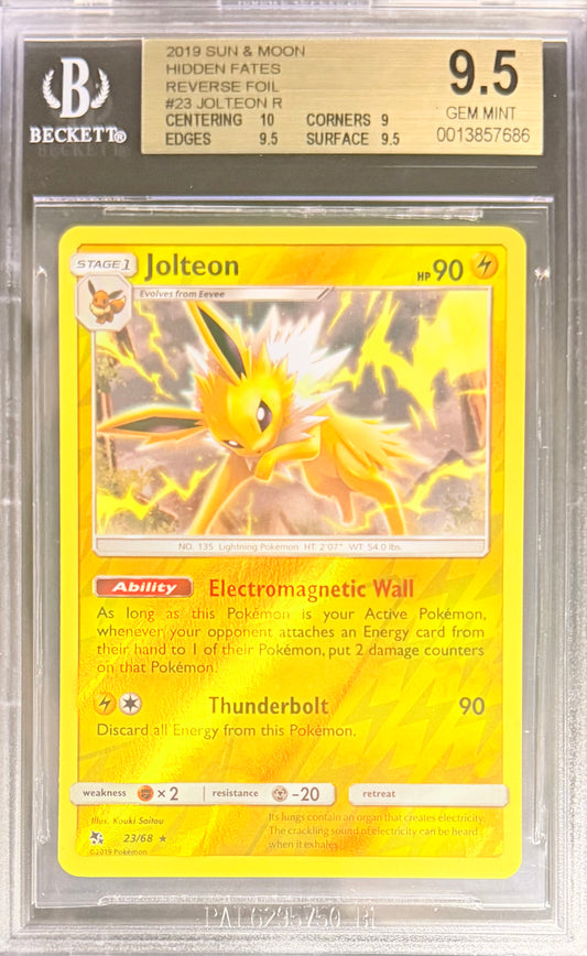 Pokemon Jolteon R 23/68 Reverse Foil Pokemon Sun & Moon Hidden Fates 2019 Beckett BGS 9.5