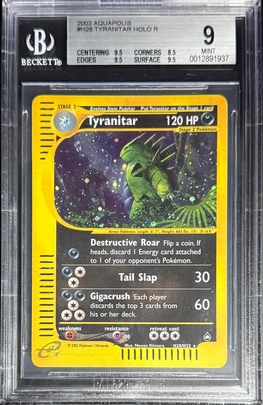 Pokemon Tyranitar H28/H32 Holo Pokemon Aquapolis 2003 Beckett BGS 9