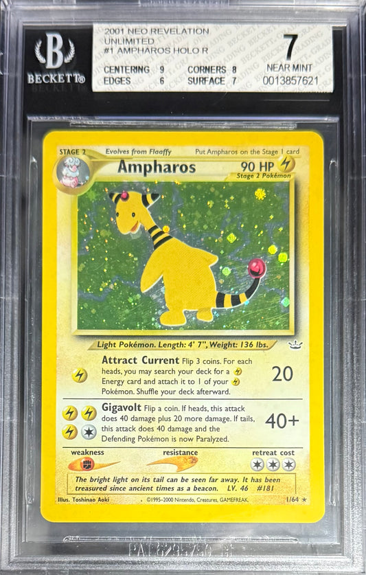 Pokemon Ampharos 1/64 Holo Pokemon Neo Revelation Unlimited 2001 Beckett BGS 7