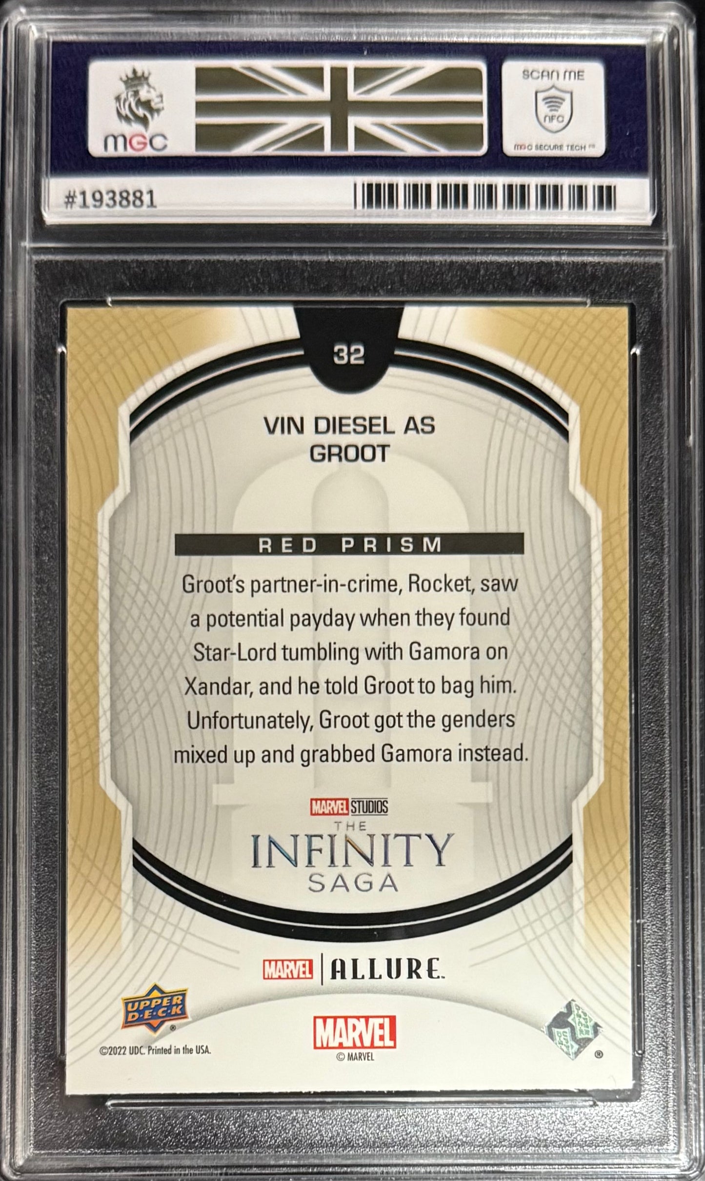 Upper Deck Vin Diesel as Groot Red Prism Card Upper Deck Marvel Allure 2022 MGC9