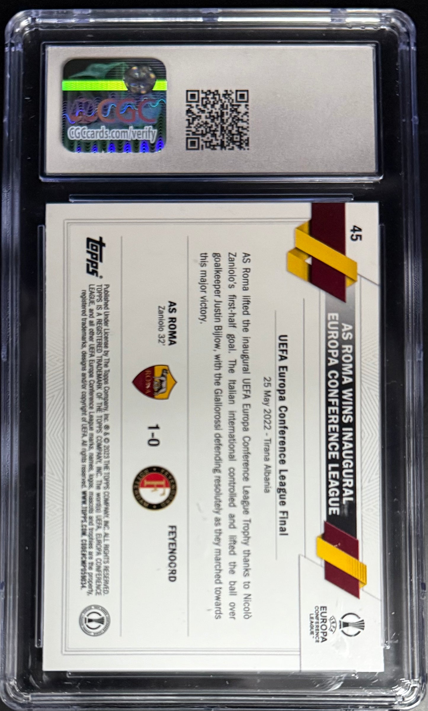 Topps AS Roma Title Winners Base Card UEFA Club Competitions 2022-23 #45 CGC10