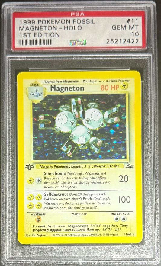Pokemon Magneton 11/62 Holo Pokemon 1ST Edition Fossil 1999 PSA10