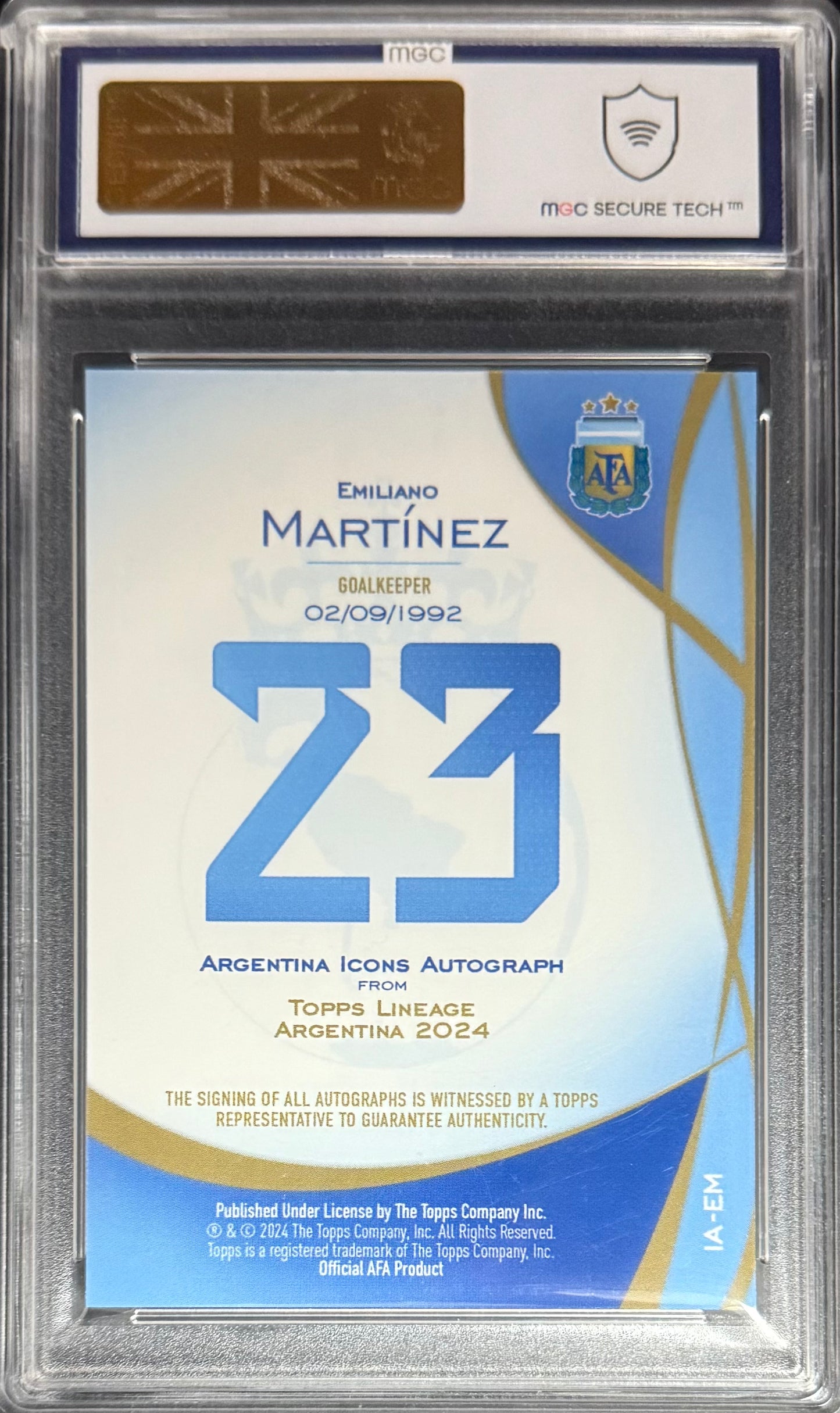 Topps Emiliano Martinez Autograph Card Argentina Lineage 2024 MGC10