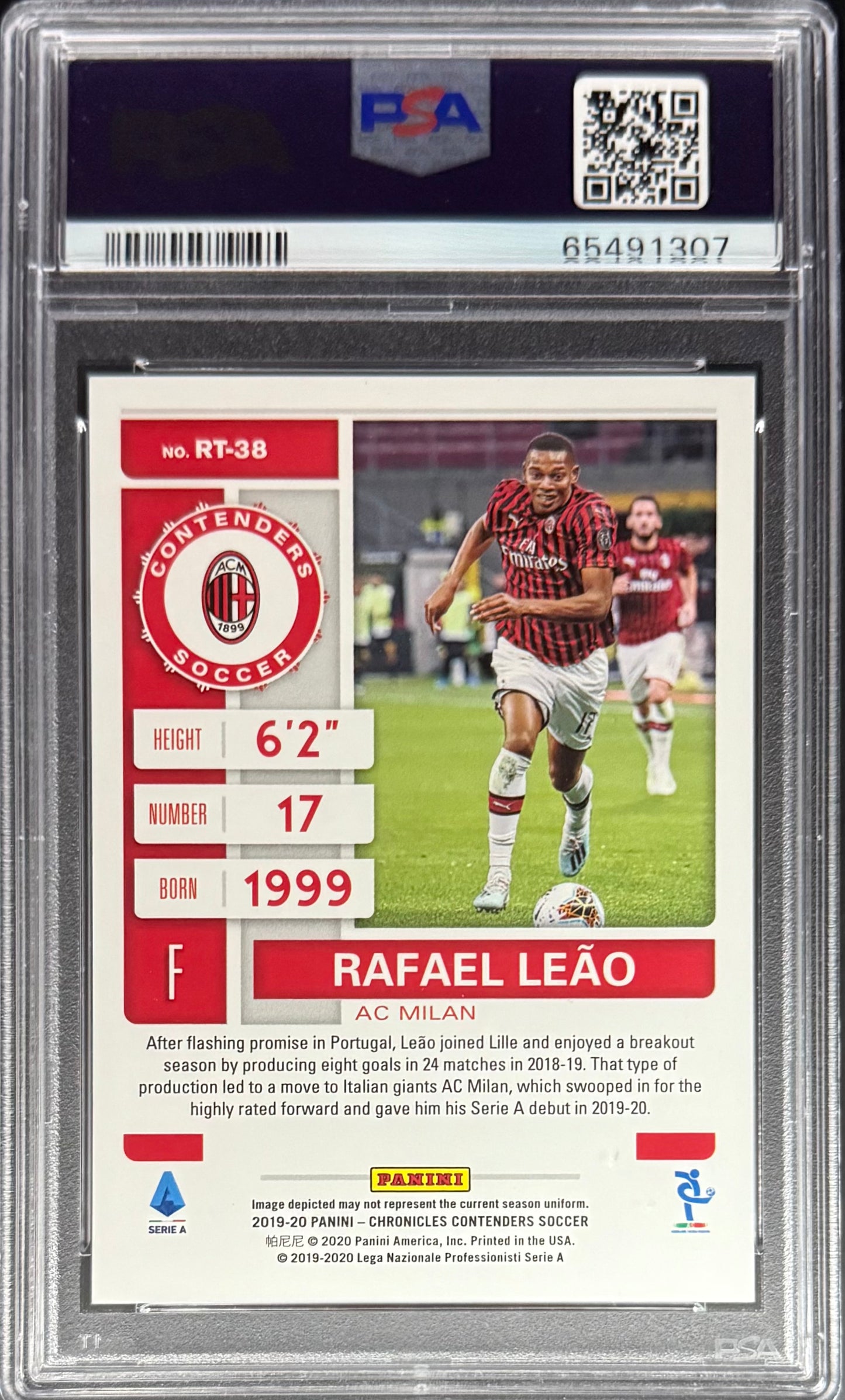 Panini Rafael Leao Red Rookie Ticket Card RC Panini Chronicles Series A 2019 PSA9