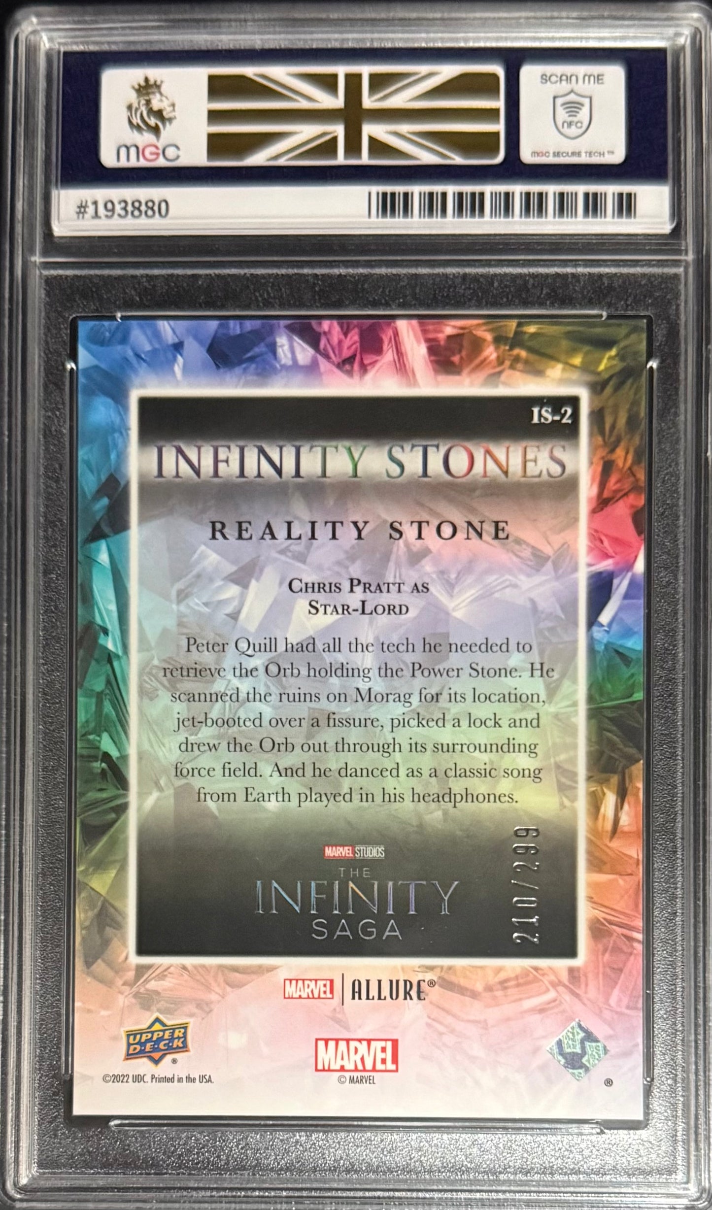 Upper Deck Star Lord Reality Stone Card /299 Upper Deck Marvel Allure 2022 MGC10
