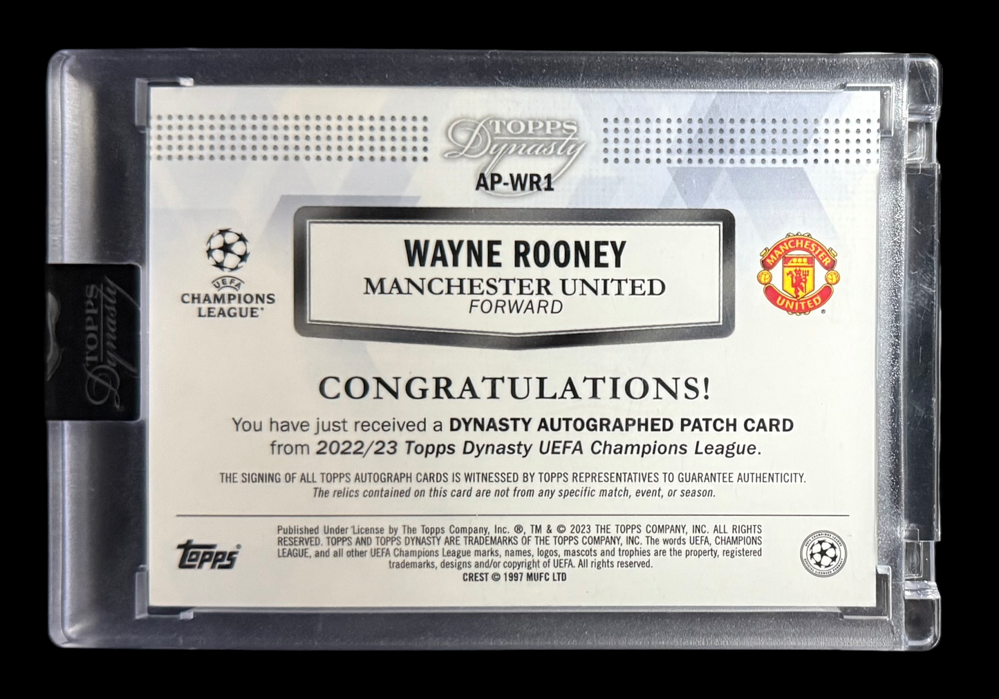 Topps Wayne Rooney Dynasty On Card Autograph Patch Card /10 Dynasty UEFA Champions League 2023