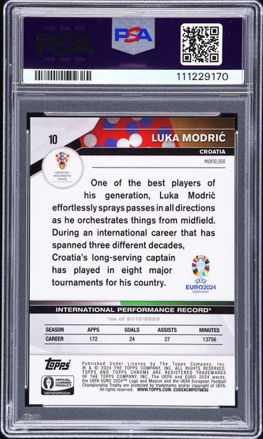 Topps Luka Modric 25/25 Orange #10 2024 Chrome Sapphire UEFA Euro PSA 10