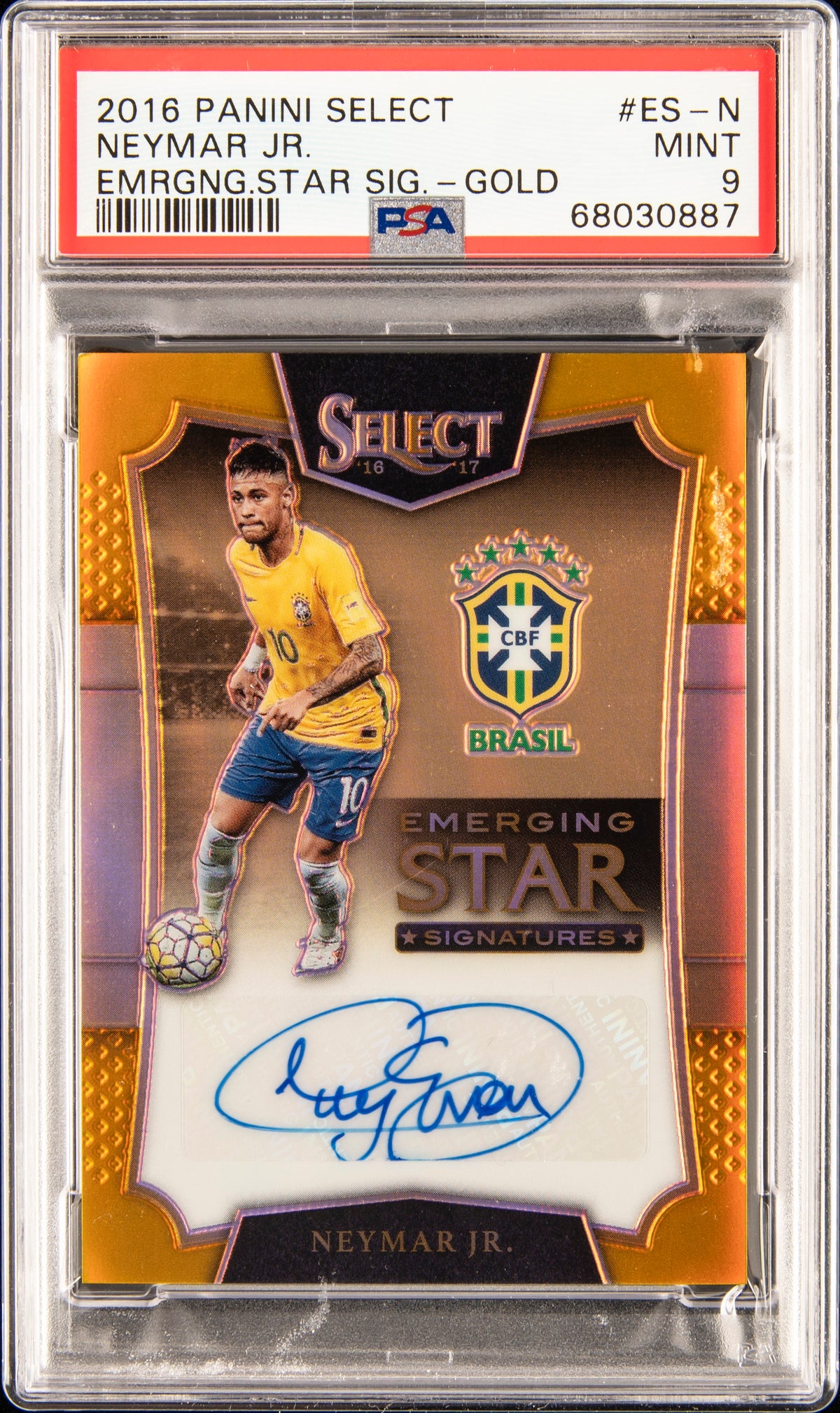 Panini Neymar Jr. 05/10 Emerging Stars Gold Autograph #ES-N 2016 Select Soccer PSA 9
