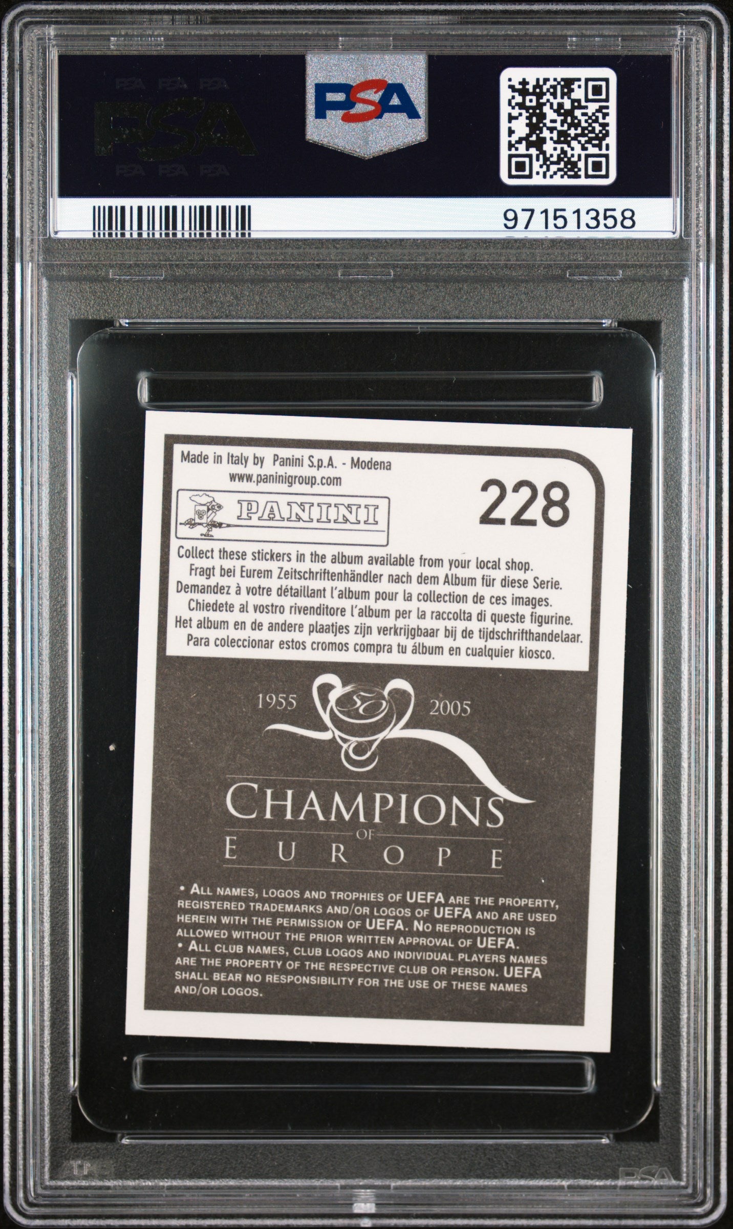 Panini Cristiano Ronaldo Sticker Panini Champions 2005 #228 PSA8