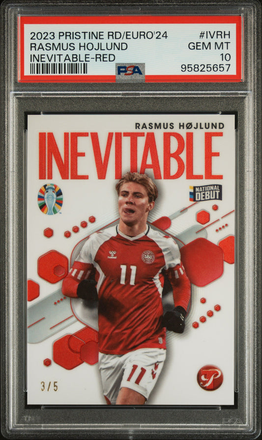 Topps Rasmus Hojlund Red Inevitable Card /5 Pristine Road To Euros 2024 PSA10