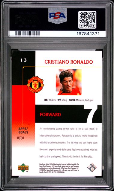 Upper Deck Cristiano Ronaldo #13 Manchester United 2003 Upper Deck Manchester United PSA 8