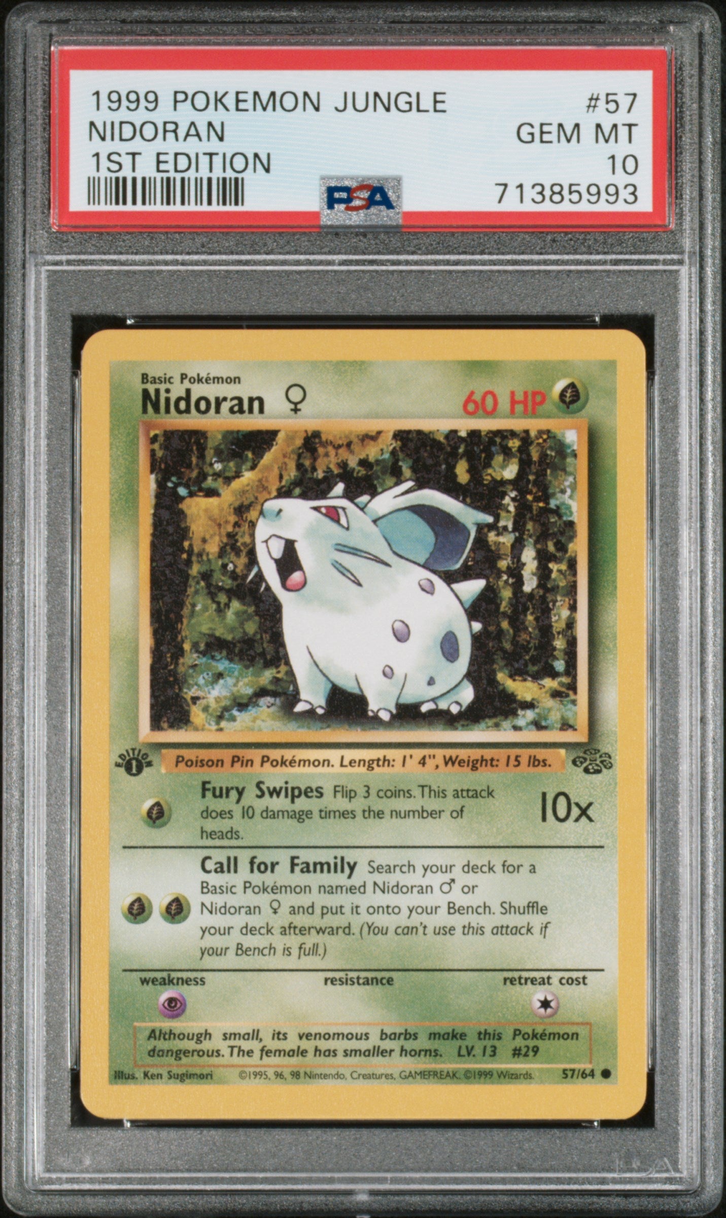 Pokemon Nidoran 57/64 Pokemon 1ST Edition Jungle 1999 PSA10
