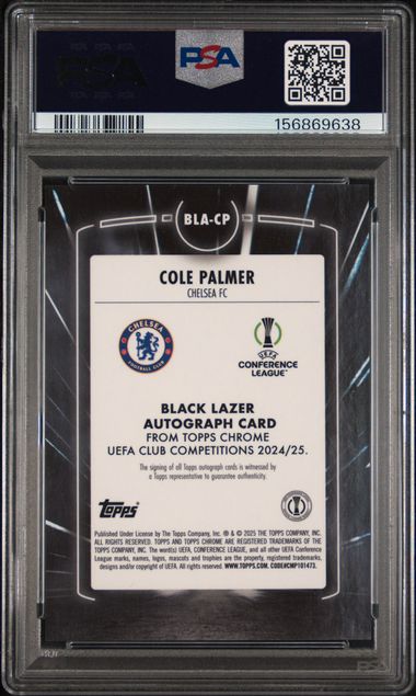 Topps Cole Palmer 60/75 Black Lazer Autographs Magenta BLA-CP 2024 -25 Topps Chrome Uefa Club Competitions PSA 10