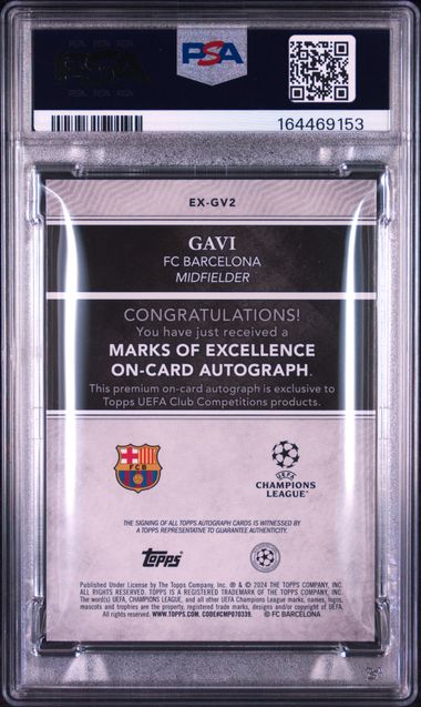 Topps Gavi 21/25 Marks Of Excellence Autographs Orange #EXGV2 2024-25 Topps Finest Uefa Club Competitions PSA 9