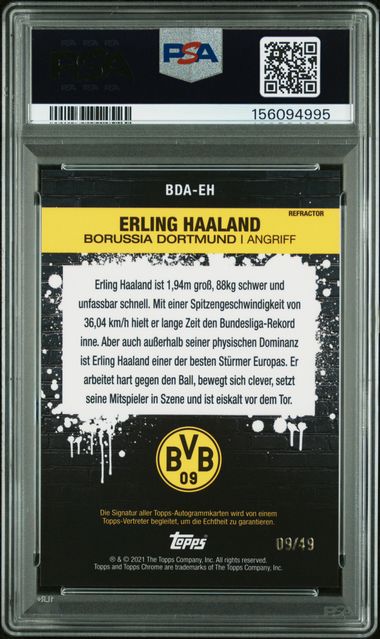 Topps Erling Haaland 09/49 T/S-Auto-Refractor EH 2021 Topps Chrome Bvb Borussia Dortmund Team Set PSA 10