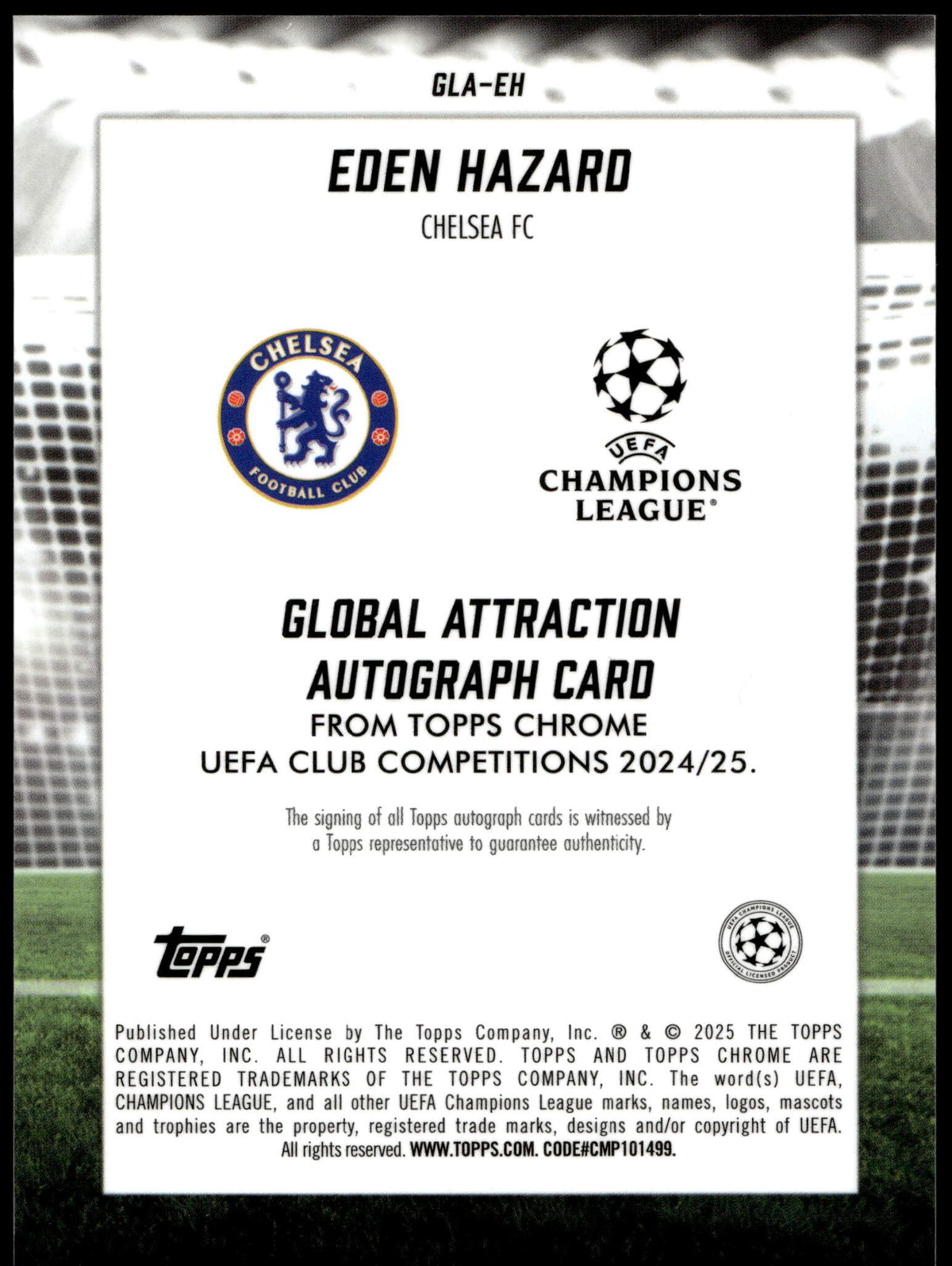 Topps Eden Hazard Global Attractions Autograph Card 45/50 #GLA-EH Uefa Club Competitions 2024/25