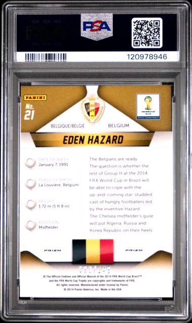 Panini Eden Hazard 090/149 Red Prizm #21 2014 Panini Prizm World Cup PSA 8