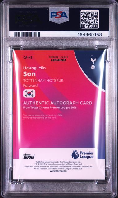 Topps Heung Min Son 09/25 Chrome Autographs Orange Geometric #CA-HS 2025-2026 Topps Chrome Premier League PSA 10