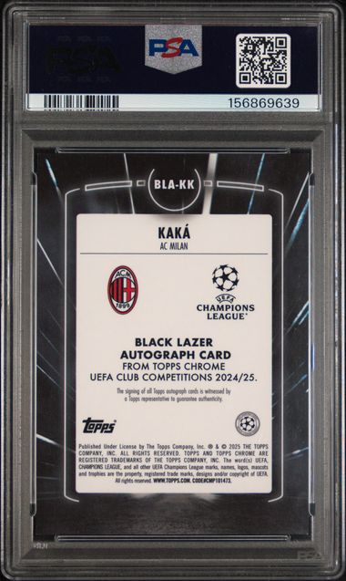 Topps Kaka 84/99 Black Lazer Autographs Neon Green #BLA-KK 2024 -25 Topps Chrome Uefa Club Competitions PSA 9