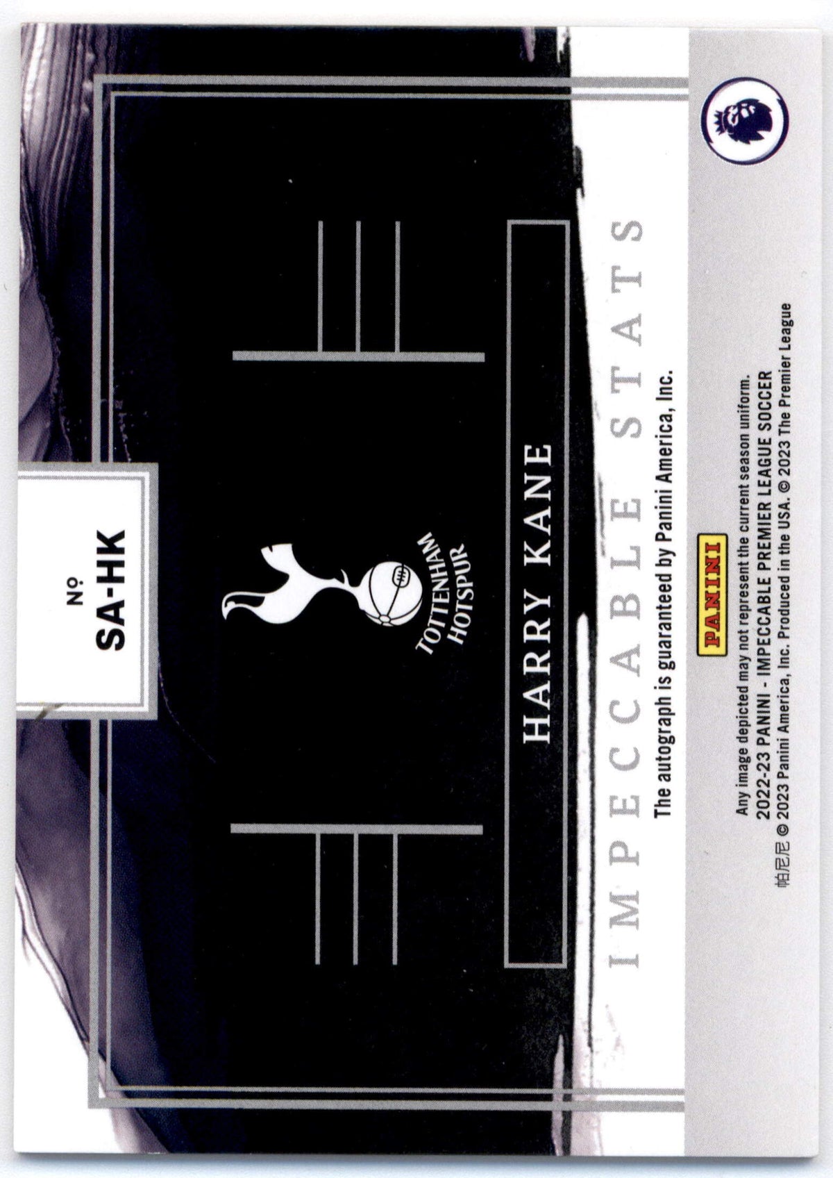 Panini Harry Kane 01/17 Autograph Impeccable Stats SA-HK 2022-23 Impeccable Premier League Soccer