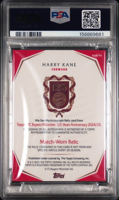 Topps Harry Kane 02/33 Mia San Mia Autograph Relic #MAR-HK 2024-2025 Topps Fc Bayern Munchen 125th Anniversary PSA 9