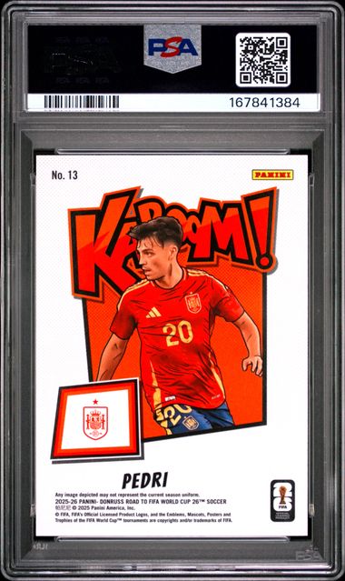 Panini Pedri Kaboom! #13 2025-26 Donruss Road to FIFA Kaboom PSA 9
