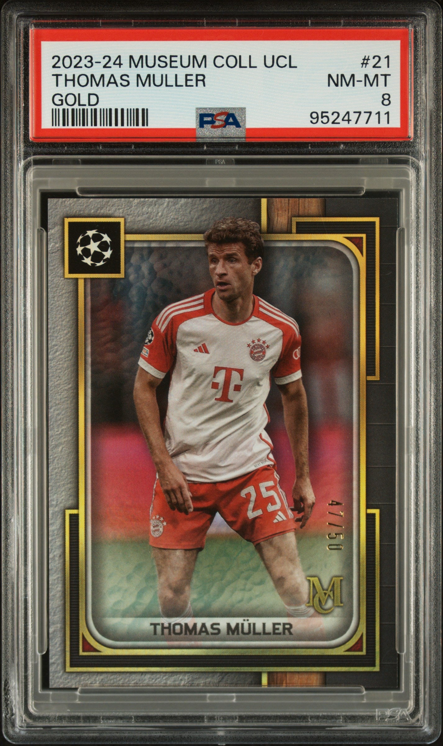 Topps Thomas Muller Gold Card /50 Museum Collection UCL 2023-24 #21 PSA8