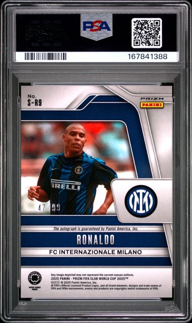 Panini Ronald 47/99 Signature Silver #S-R9 2025 Prizm Fifa Club World Cup PSA 9