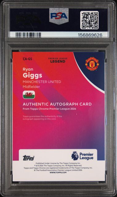 Topps Ryan Giggs 06/10 Chrome Autograph Black #CA-GS 2025 -2026 Topps Chrome Premier League Logofractor Edition PSA 9