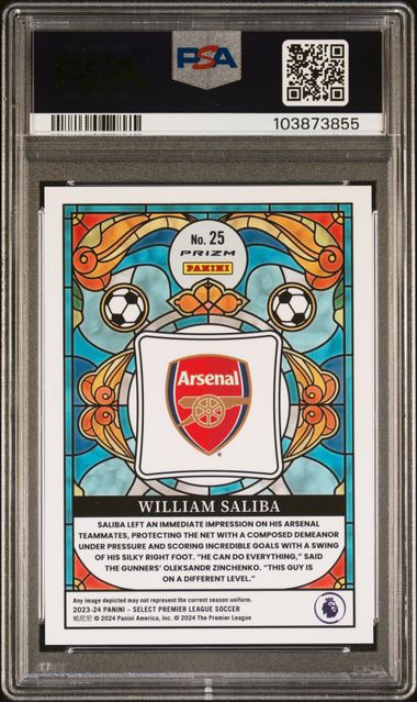 Panini William Saliba Stained Glass #25 2023 Select Premier League PSA 9