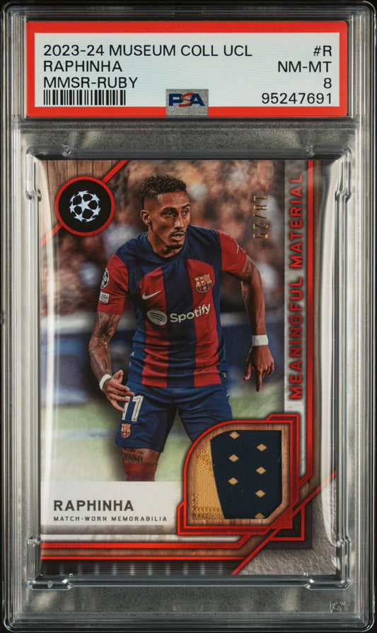 Topps Raphinha Ruby Meaningful Material Match Worn Memorabilia Card /25 Museum Collection UCL 2023-24 PSA8