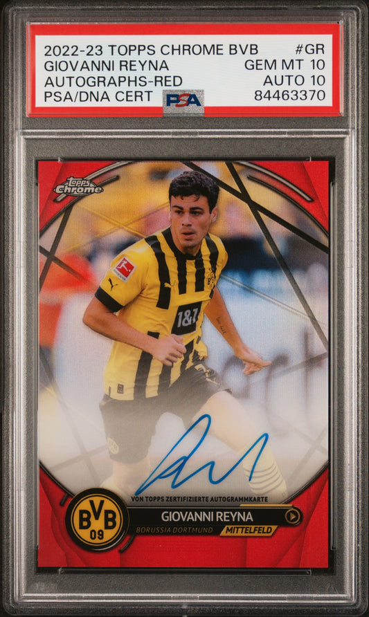 Topps Giovanni Reyna Red On Card Autograph /5 Chrome BVB 2022-23 PSA10