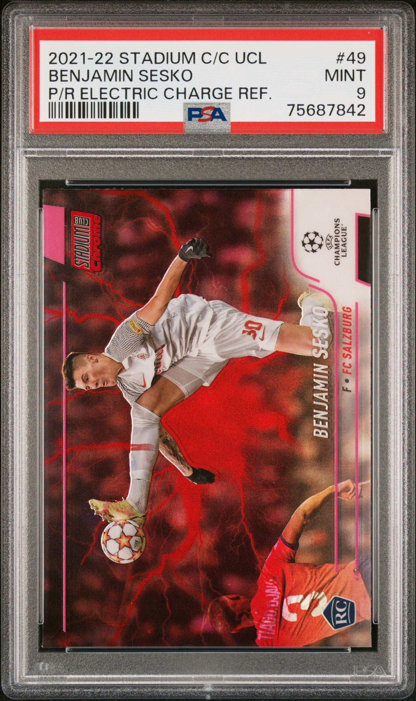 Topps Benjamin Sesko Pink/Red Electric Charge Card Stadium Club Competition 2021-22 #49 PSA9