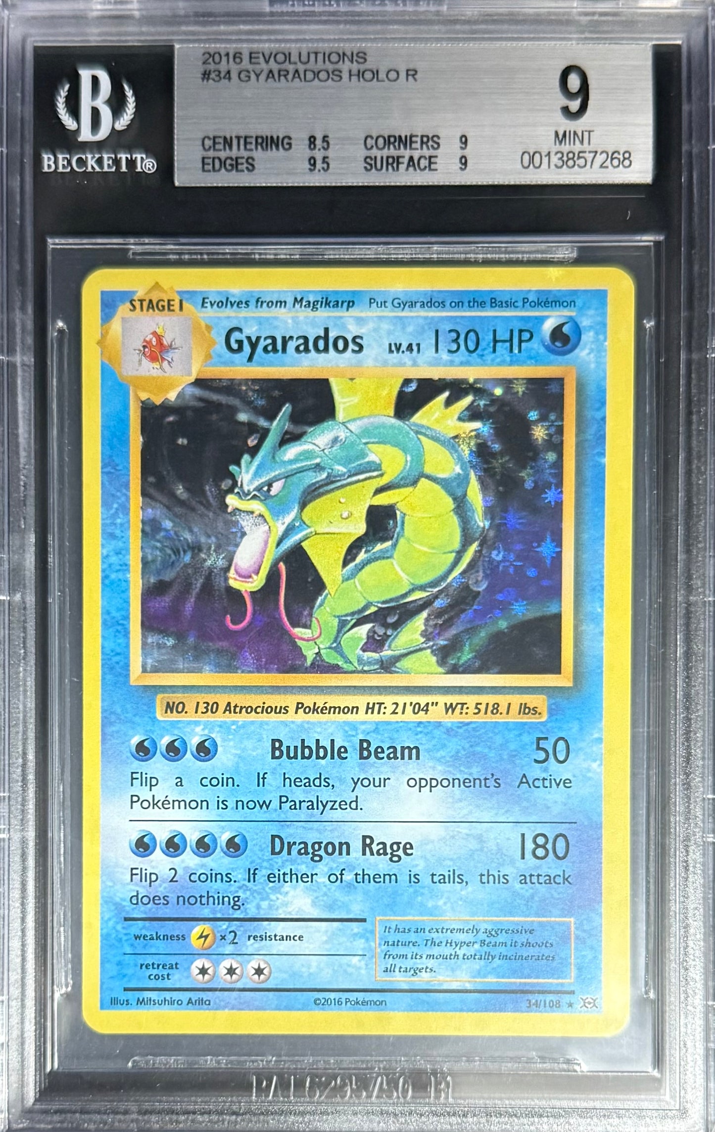 Pokemon Gyarados 34/108 Holo Pokemon Evolutions 2016 Beckett BGS  9