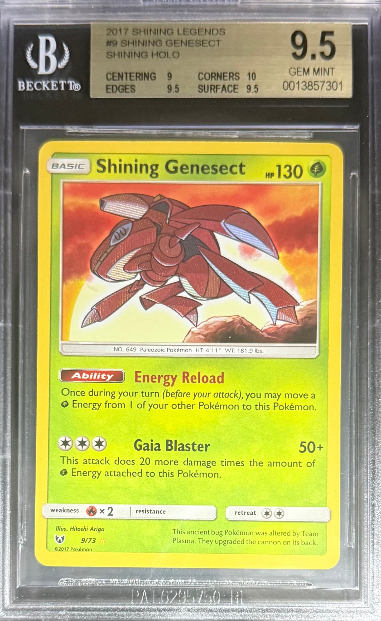 Pokemon Shining Genesect 9/73 Shining Holo Pokemon Shining Legends 2017 Beckett BGS 9.5