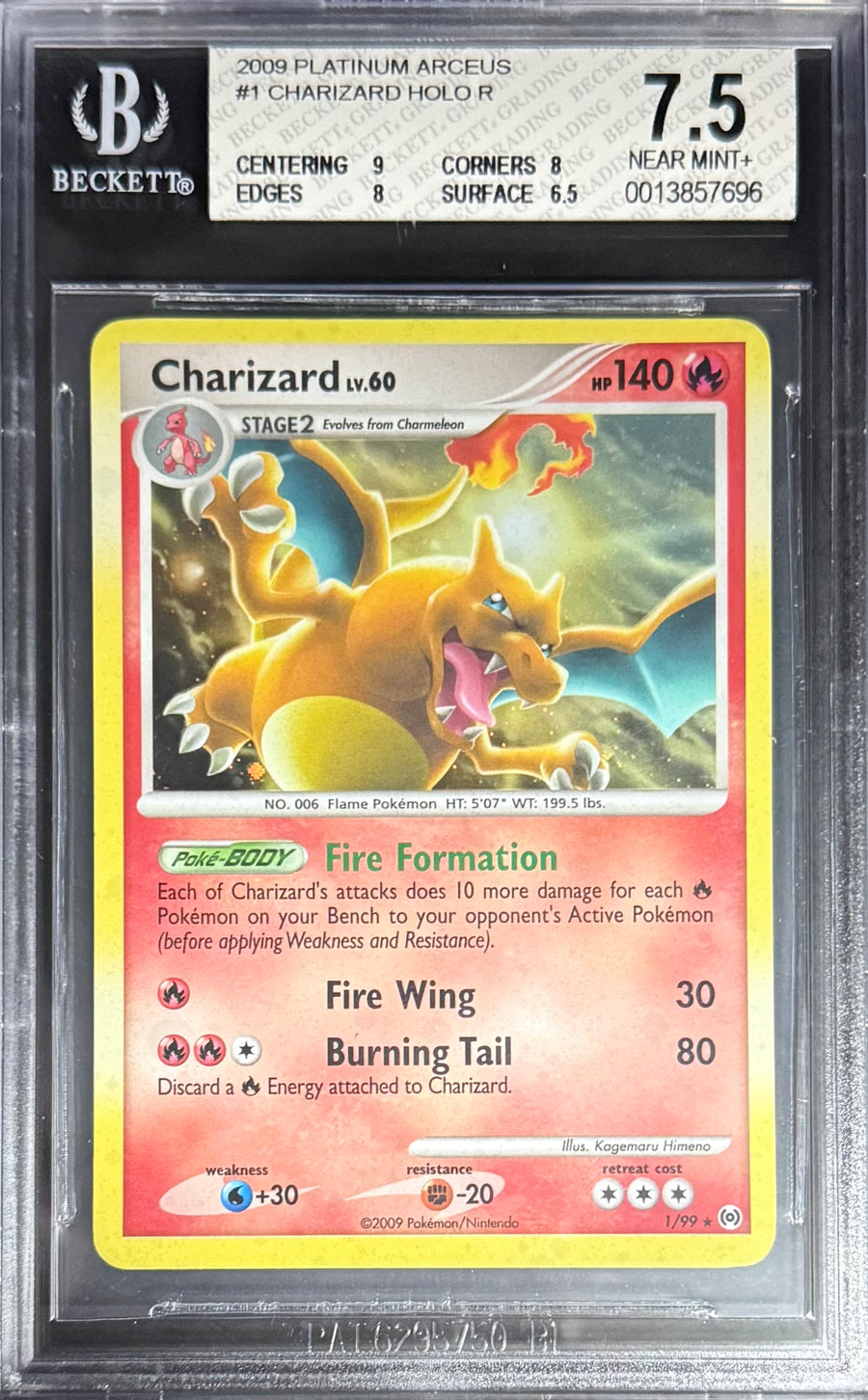 Pokemon Charizard 1/99 Holo Pokemon Platinium Arceus 2009 Beckett BGS 7.5