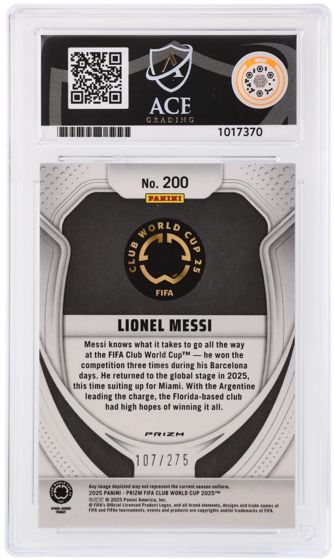 Panini Lionel Messi Blue Seismic 107/275 #200 2025 Prizm Club World Cup Soccer ACE 10