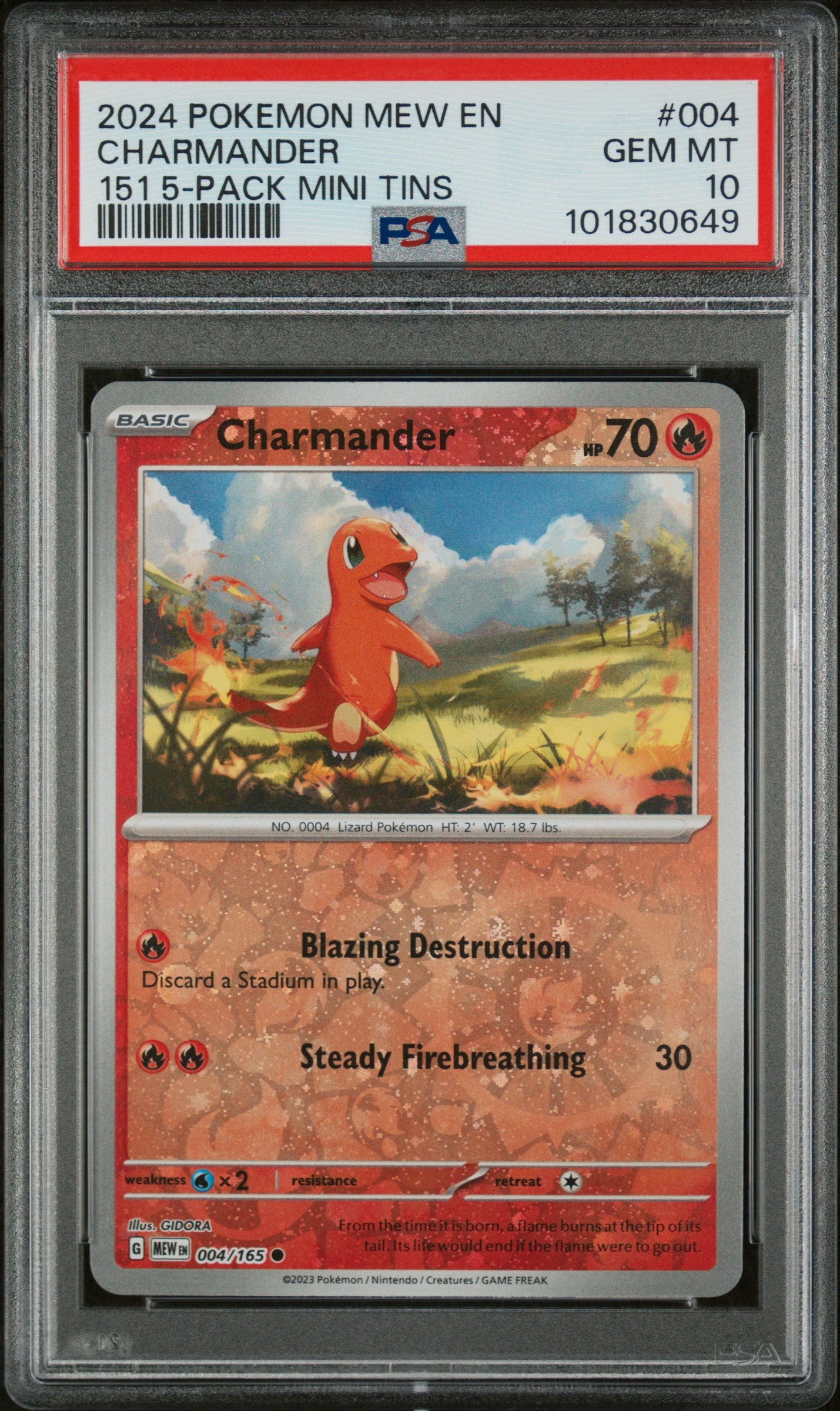 Pokemon Charmander 004/165 Pokemon Mew 151 5 Pack Mini Tins 2024 PSA10