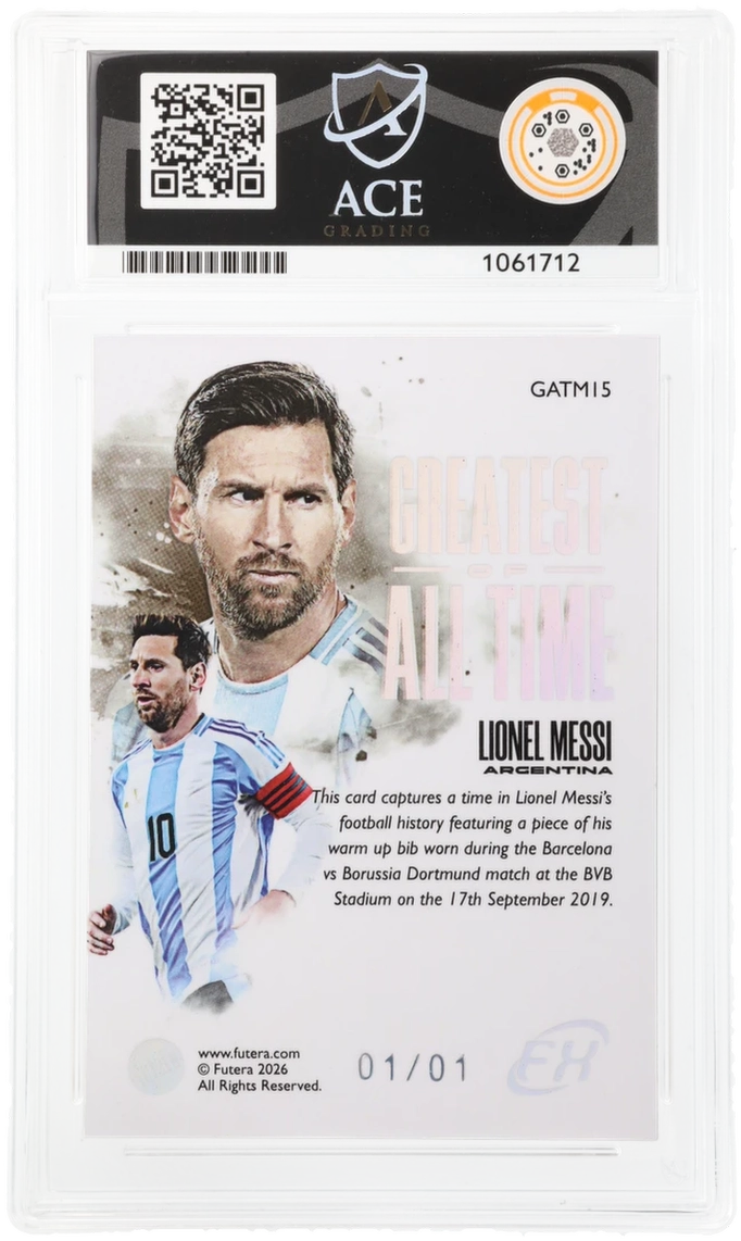 Futera Lionel Messi Diamond 1/1 Patch Greatest Of All Time GATM15 2026 Multi-Sport FX ACE 10