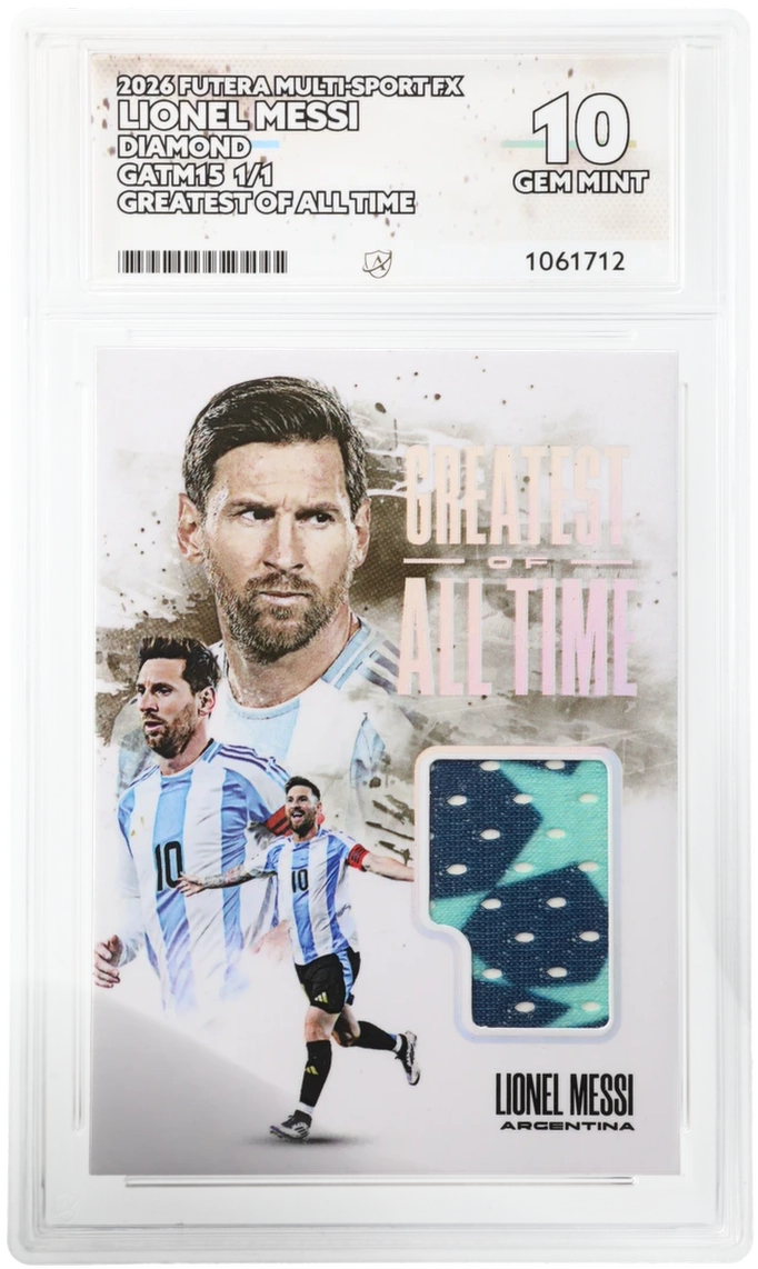 Futera Lionel Messi Diamond 1/1 Patch Greatest Of All Time GATM15 2026 Multi-Sport FX ACE 10