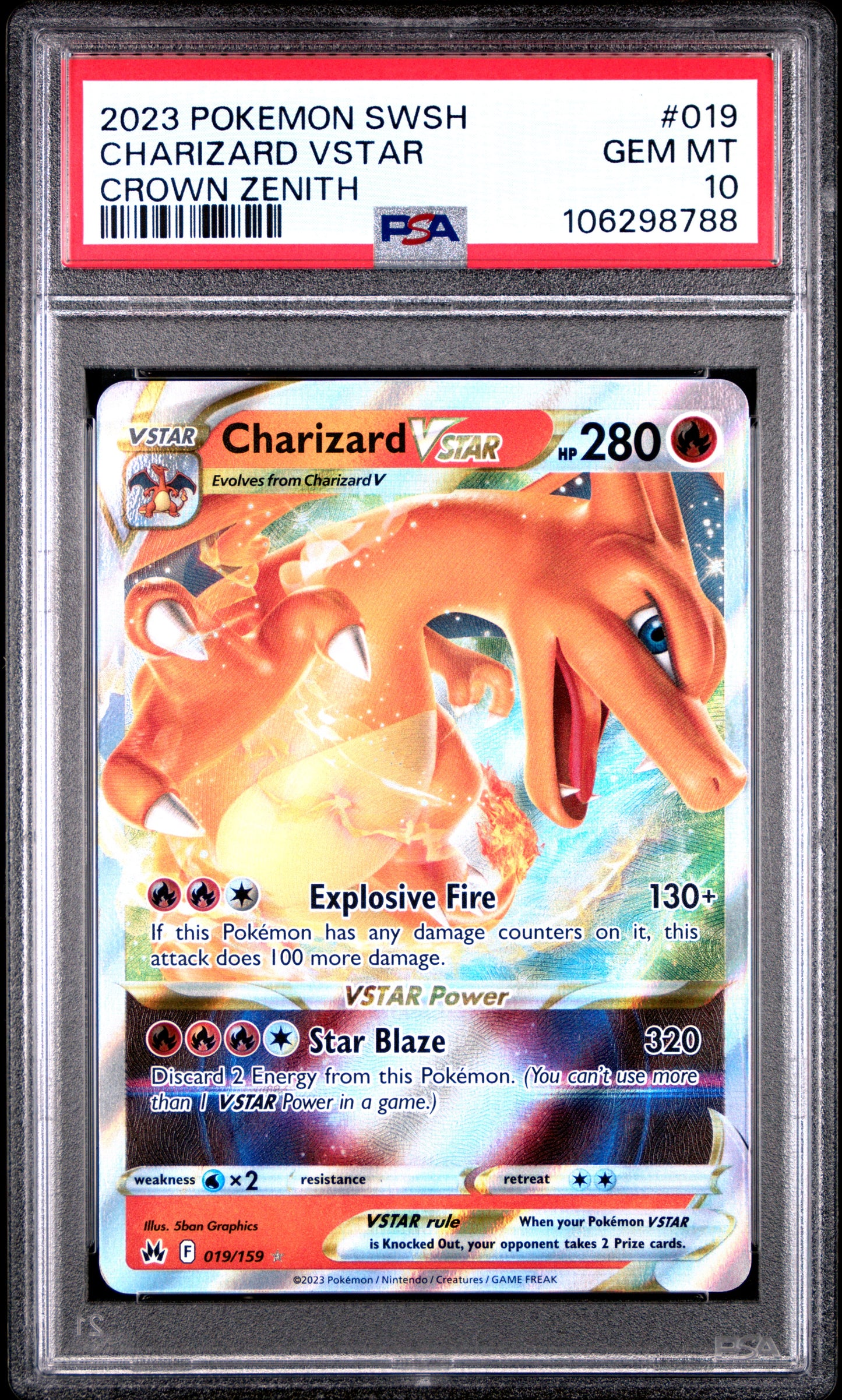 Pokemon Charizard Vstar 019/159 Pokemon Sword & Shield Crown Zenith 2023 PSA10