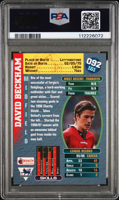 Topps David Beckham Merlin's Premier Gold 1996-97 #92 PSA9
