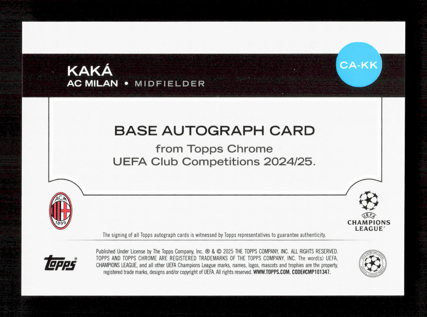 Topps Kaka Orange Autograph Card /25 Chrome UEFA Club Competitions 2024/25