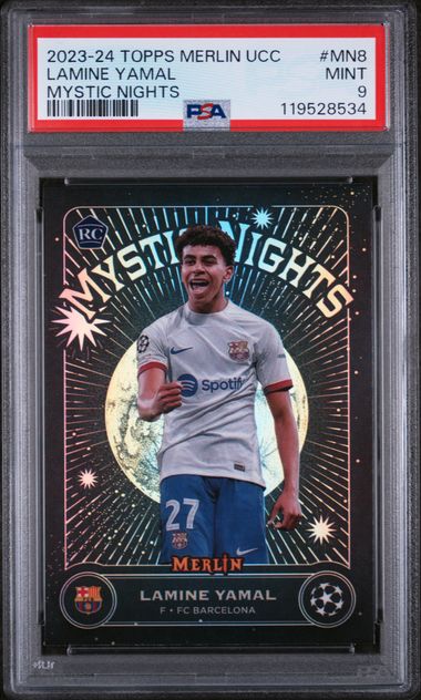 Topps Lamine Yamal Mystic Nights Card Merlin UEFA Club Competitions 2023-24 PSA9