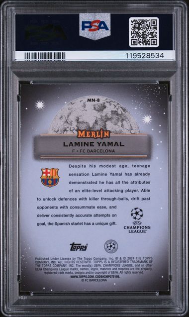 Topps Lamine Yamal Mystic Nights Card Merlin UEFA Club Competitions 2023-24 PSA9
