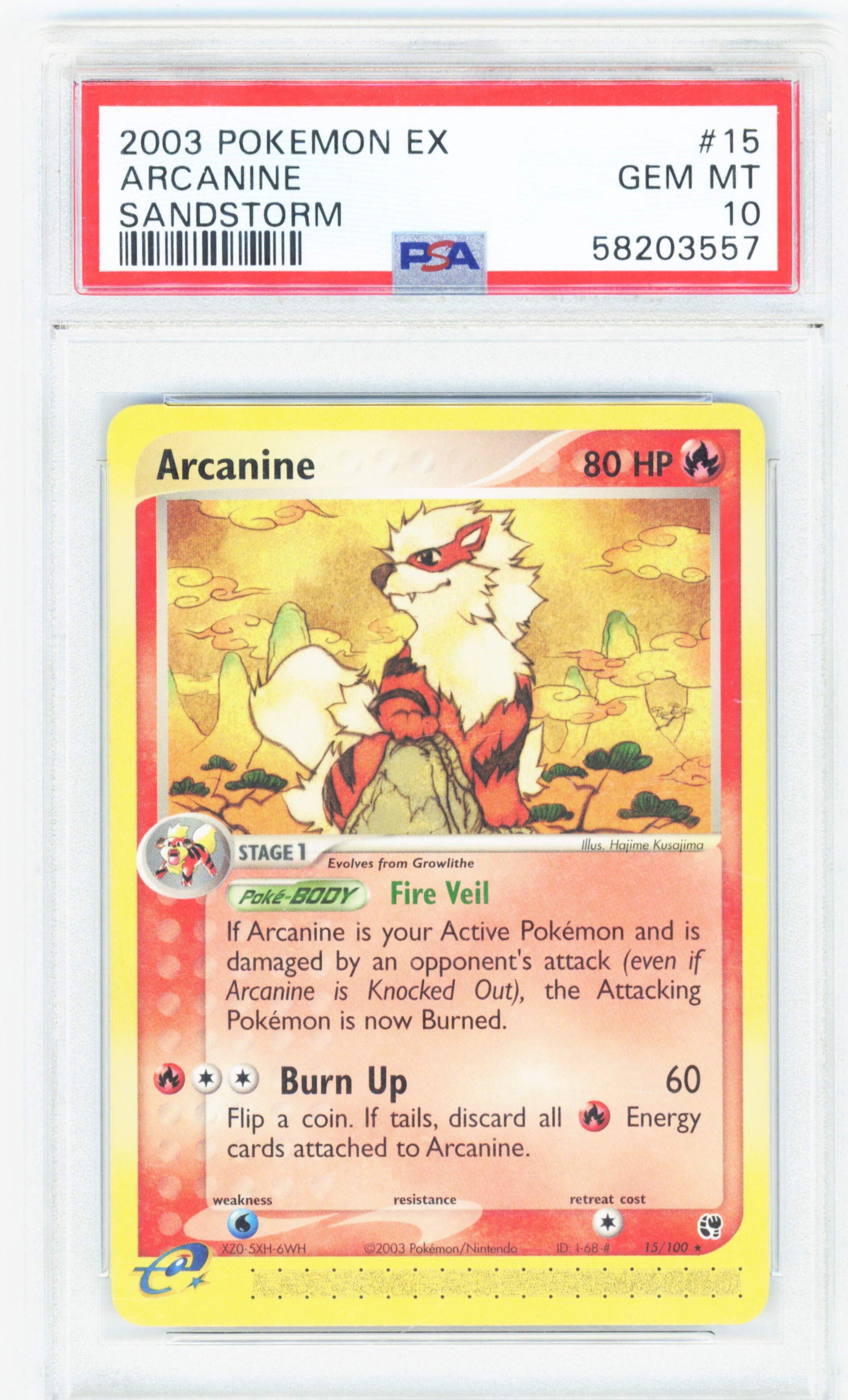 Pokemon Arcanine 15/100 Pokemon EX Sandstorm 2003 PSA10