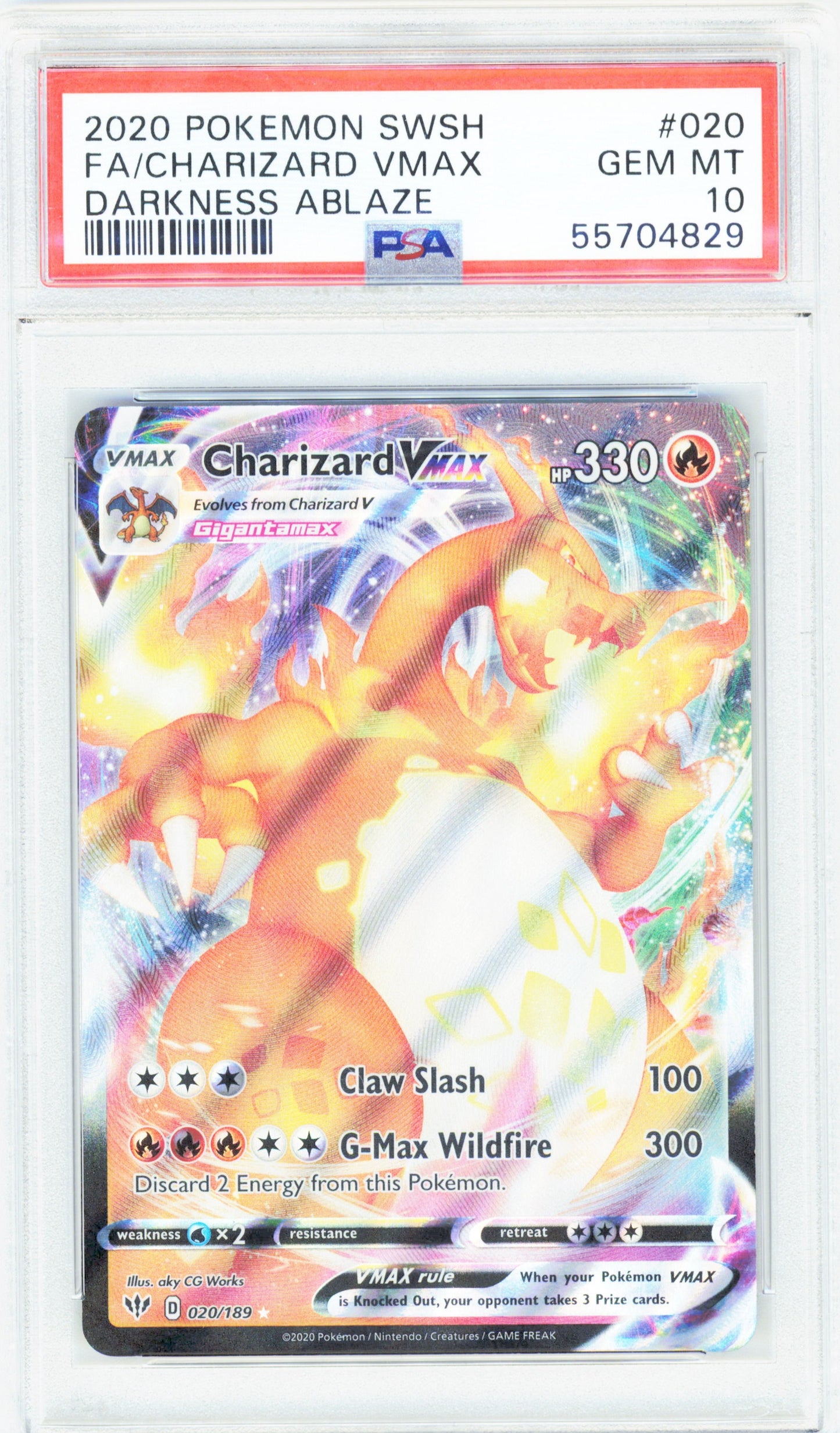 Pokemon Charizard Vmax 020/189 Pokemon Sword & Shield Darkness Ablaze 2020 PSA10