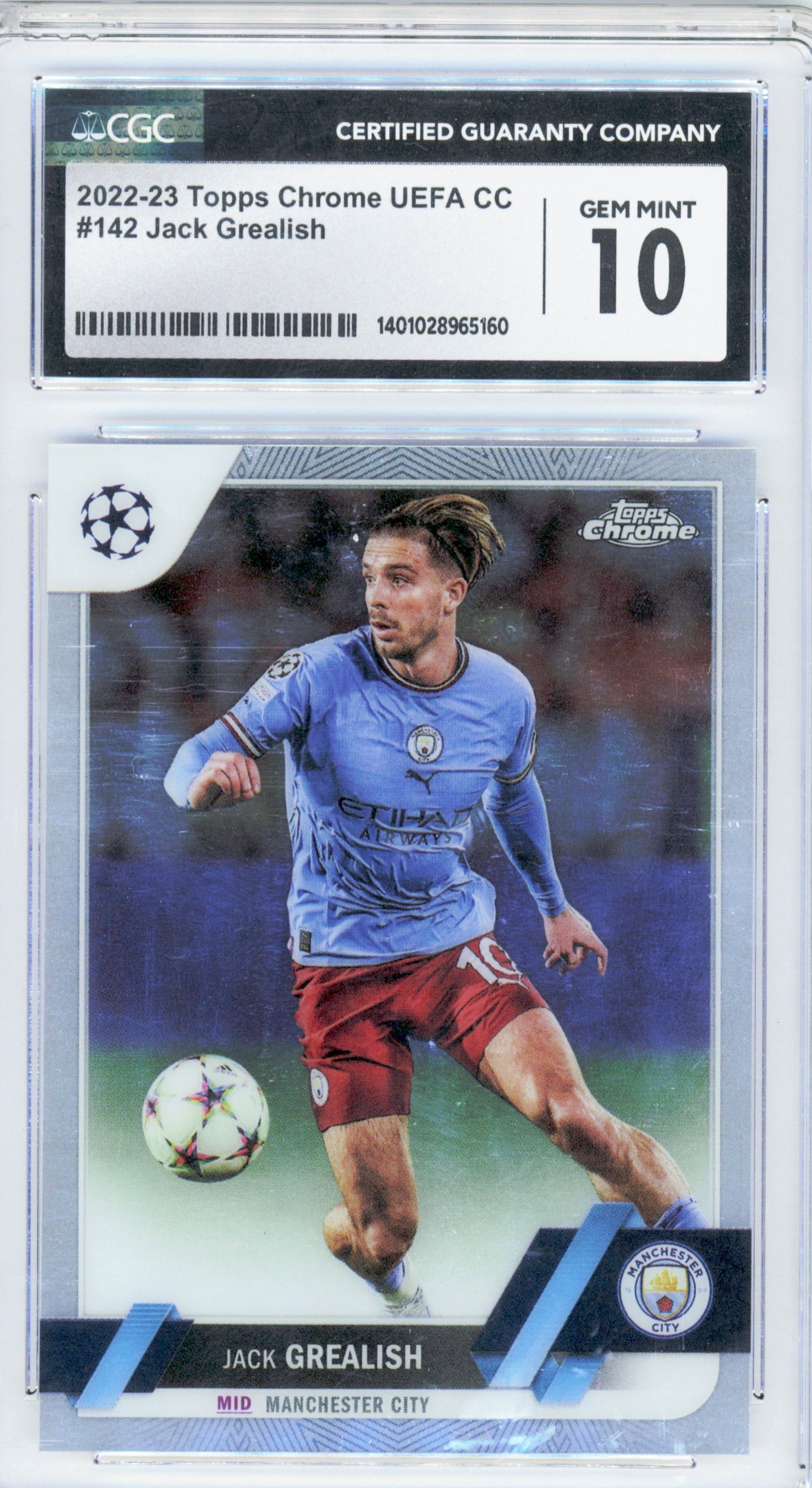 Topps Jack Grealish Base Card Chrome UEFA Club Competitions 2022-23 #142 CGC10